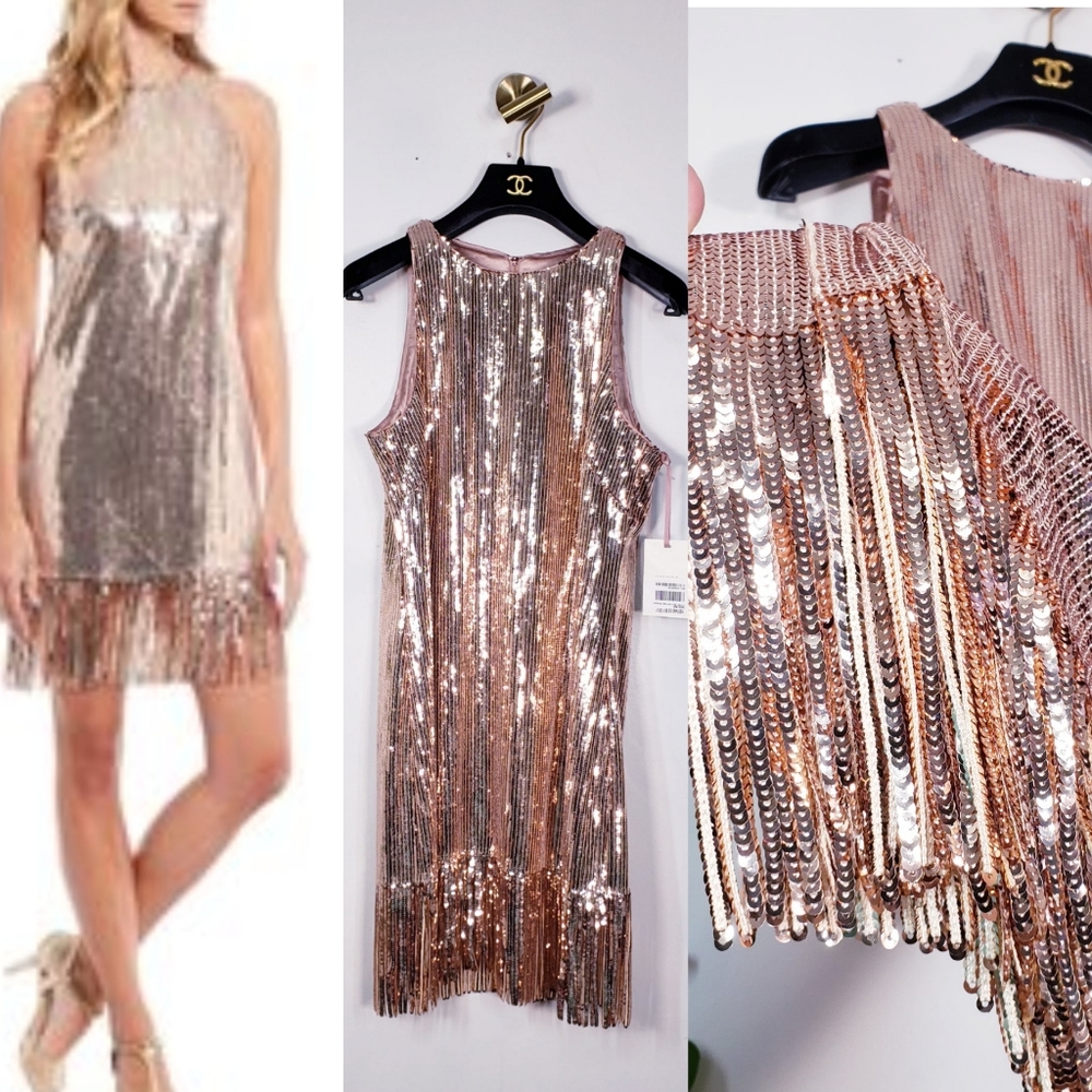NWT Alex Marie Fringe Gold Sequins Party Dress - Picture 10 of 11